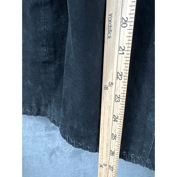 Faded Glory Ladies Leather Jacket L Black Fringe Tie Closure - Picture 10 of 16